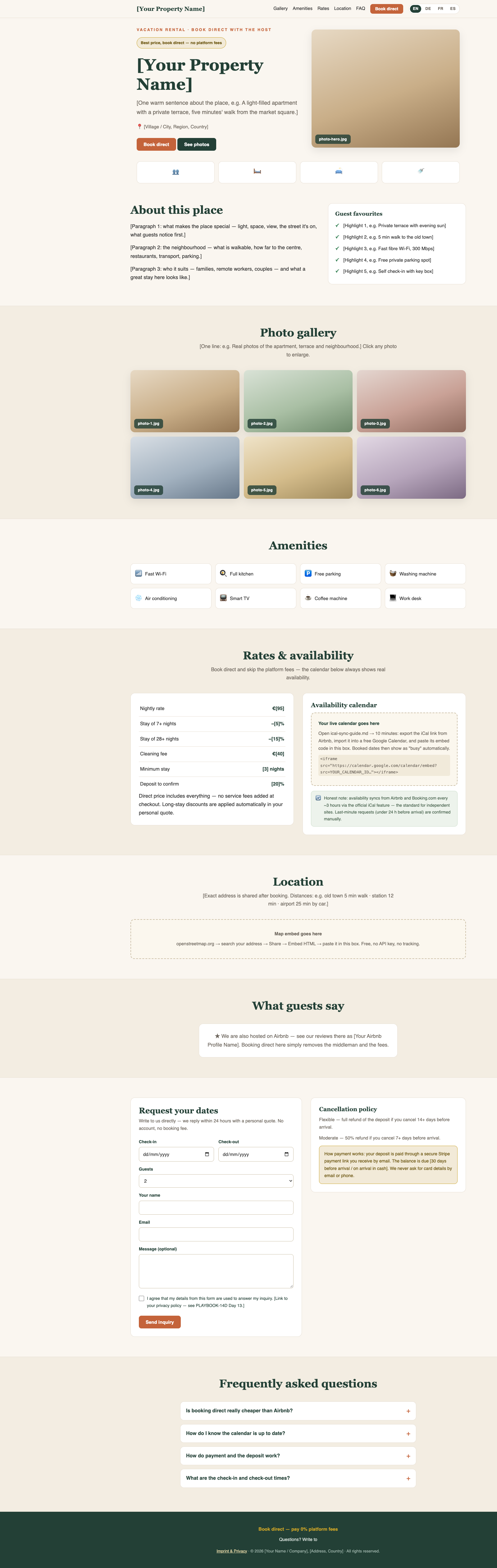 The one-file booking-site template